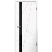 Межкомнатная дверь LINE02 ПВХ бетон светлый белый с черным стеклом